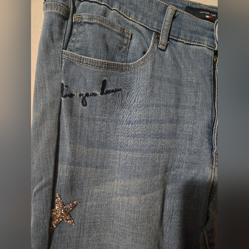 Tommy Hilfiger Tribeca Star Love You More Straight Jeans Womens Size 12 Y2K - Picture 4 of 11